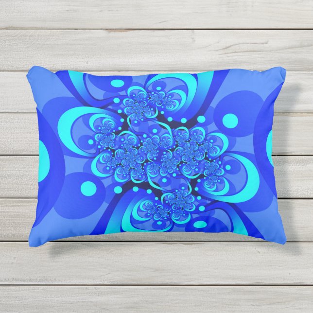 Coussin D'extérieur Nuances de bleu Art fractal abstrait moderne (Devant)