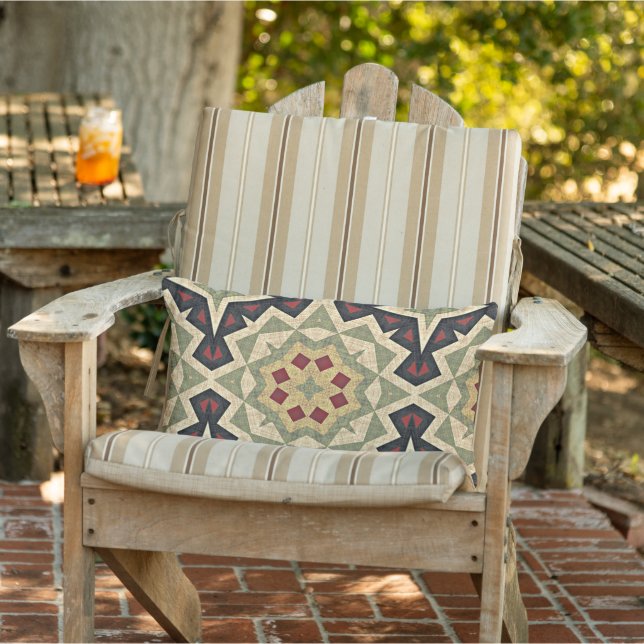 Coussin D'extérieur Ocre Jaune Rouge Olive Vert Black Tribal Art (Chaise)