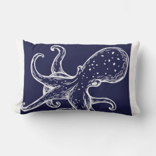 Coussin D'extérieur Octopus blanc sur mer bleu marine