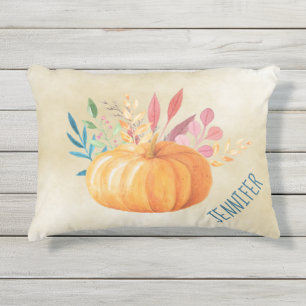 Coussin D'extérieur Orange Watercolor Citrouille automne saison