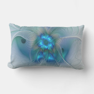 Coussin D'extérieur Ovations debout, fractale bleue turquoise abstrait