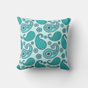 Coussin D'extérieur Paisley motif, turquoise, aqua et marine