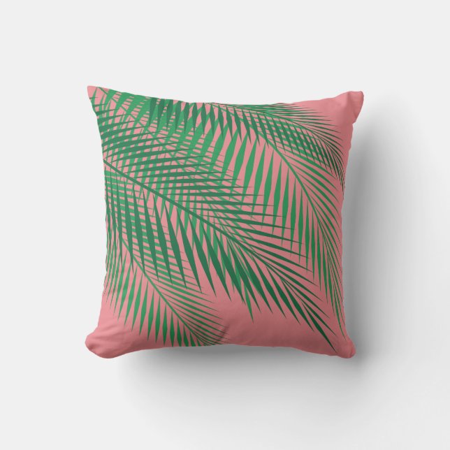 Coussin D'extérieur Palmettes tropicales sur le ciel de corail - (Recto)