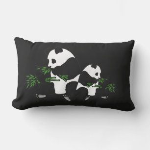 Coussin D'extérieur Panda géant mange du bambou noir