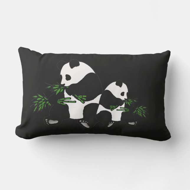 Coussin D'extérieur Panda géant mange du bambou noir (Recto)