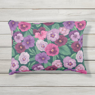 Coussin D'extérieur Pansies colorées sur bleu vert foncé