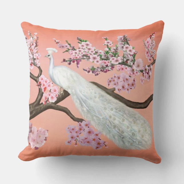 Coussin D'extérieur Paon Fleur de Cerisier (Recto)