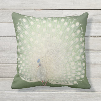 Coussin D'extérieur Paon japonais vintage des beaux-arts |