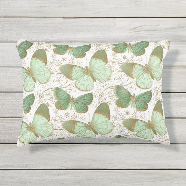 Coussin D'extérieur Papillon Vert Fleur Florale Fleurir (Devant)