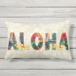 Coussin D'extérieur Paradis tropical Hawaï Faux Aloha Applique