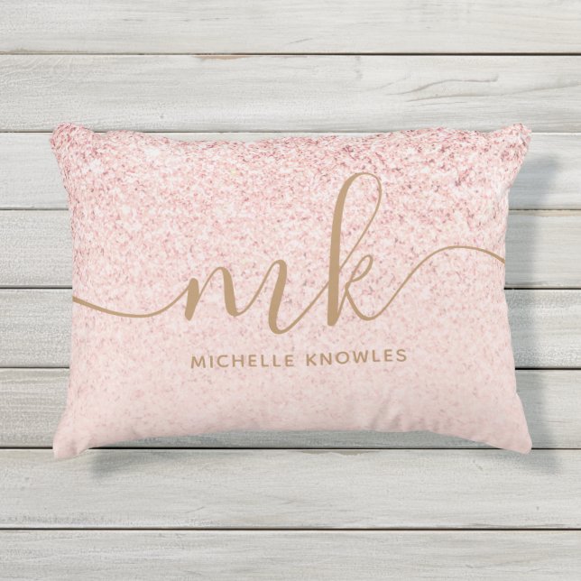 Coussin D'extérieur Parties scintillant or Rose tendance Initiales fan (Devant)