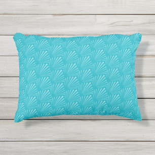 Coussin D'extérieur Pastel Blue Seashell Silhouette Diagonal Lines Art