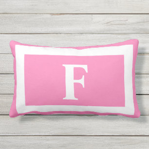 Coussin D'extérieur Pastel Rose Blanc Gras Monogramme initial Extérie