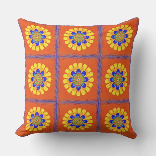 Coussin D'extérieur Patchwork en fleurs orange (Recto)