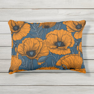 Coussin D'extérieur Pavot orange sur bleu foncé