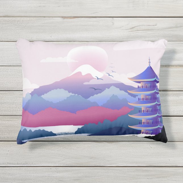 Coussin D'extérieur Paysage De Temple Paisible À L'Aube (Devant)