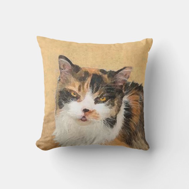 Coussin D'extérieur Peinture de chat Calico - Cute Original Cat Art (Recto)