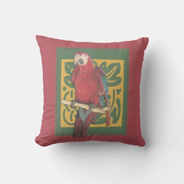 Coussin D'extérieur Perroquet rouge de Nouveau d'art (Recto)