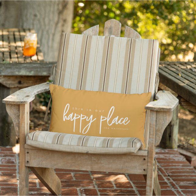 Coussin D'extérieur Personalized “Happy Place” Text Custom Name orange (Chaise)