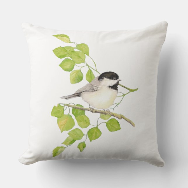 Coussin D'extérieur Petite Aquarelle Pickadee Oiseau Poplaire (Recto)