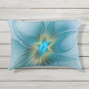 Coussin D'extérieur Petite Beauté Moderne Fleur d'Art Fractal Bleu Or