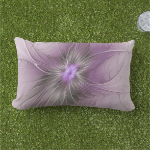 Coussin D'extérieur Petite Beauté Moderne Gris Mauve Art Fractal Fleur
