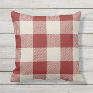 Coussin D'extérieur Plaid à bille rouge marron et beige