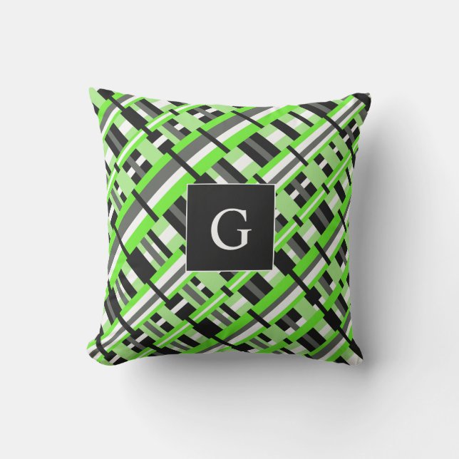 Coussin D'extérieur Plaid en Monogramme vert, noir et gris (Recto)