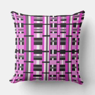 Coussin D'extérieur Plaid en rose, noir et gris