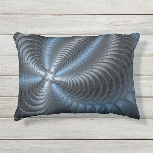 Coussin D'extérieur Plastique bleu gris 3D Fractal Art moderne Abstrai (Devant)