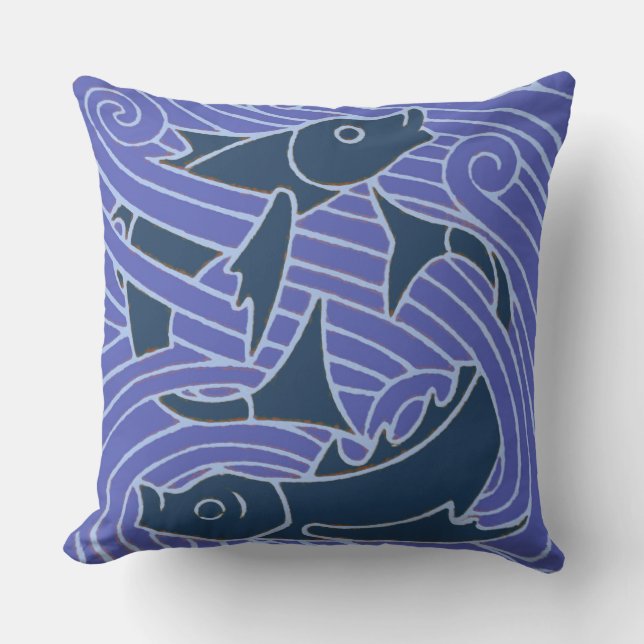 Coussin D'extérieur Poisson Gras Baignade Océan Bleu Pêche (Recto)