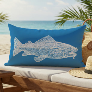 Coussin D'extérieur Poisson vintage Bleu clair et blanc Côte extérieur