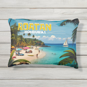 Coussin D'extérieur Poster vintage de voyage du Honduras Macaw et Touc