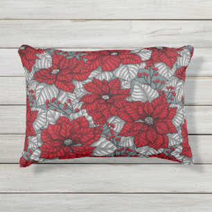 Coussin D'extérieur Potsettia rouge et baies, conception de Noël