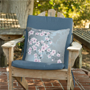 Coussin D'extérieur Poussière Florale de Fleur de Cerisier Rose Bleu