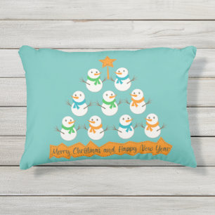 Coussin D'extérieur pyramide de sapin de Noël en bonhommes de neige de