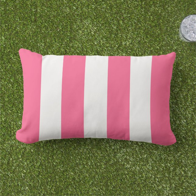 Coussin D'extérieur Rayure de cabana large rose gras blanc (Herbe)
