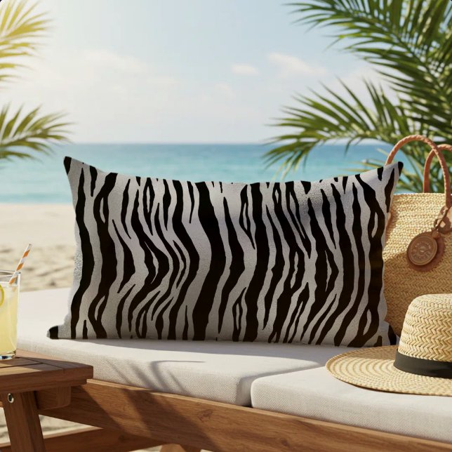 Coussin D'extérieur Rayures de zèbre noir Impression d'animal Luxe arg (Créateur téléchargé)