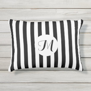 Coussin D'extérieur Rayures noires et blanches avec le monogramme