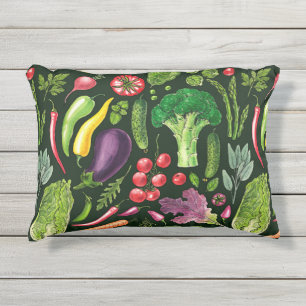 Coussin D'extérieur Récolte de légumes et d'herbes sur le noir
