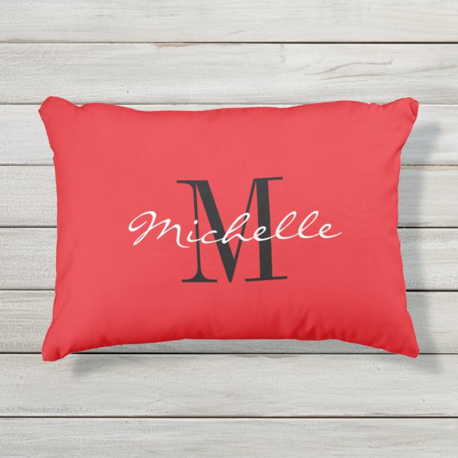 Coussin D'extérieur Red outside decoration pillow with classy monogram (Devant)