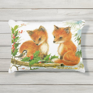 Coussin D'extérieur Renards de Noël vintage mignons