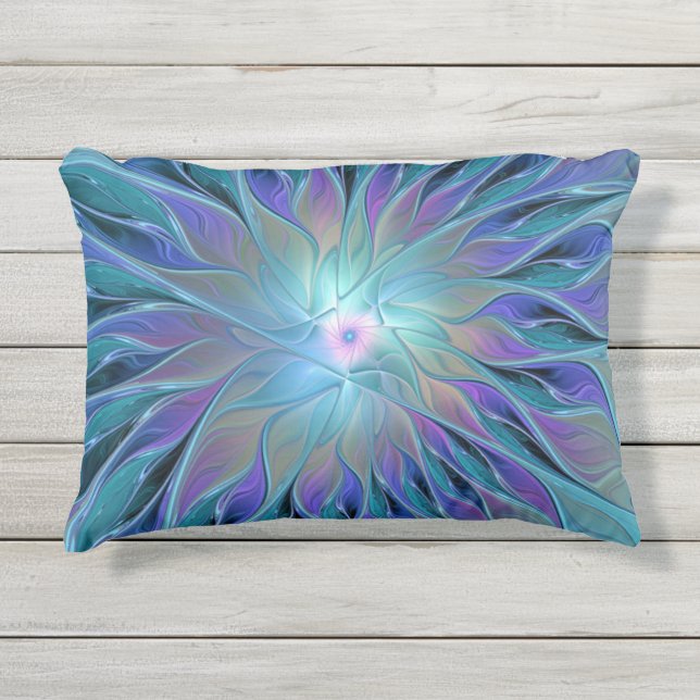Coussin D'extérieur Rêve de fleur abstraite fractale bleu violet (Devant)