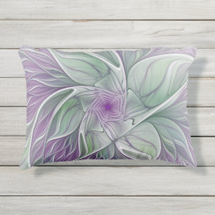 Coussin D'extérieur Rêve de fleurs, Abstrait violet vert Fractal Art