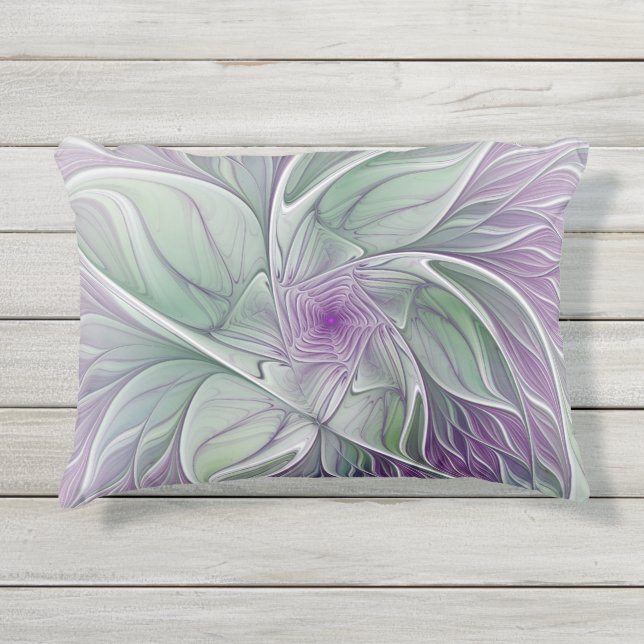 Coussin D'extérieur Rêve de fleurs, art fractal abstrait violet vert (Devant)