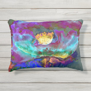 Coussin D'extérieur Romantique élégant violet turquoise peinture de fl