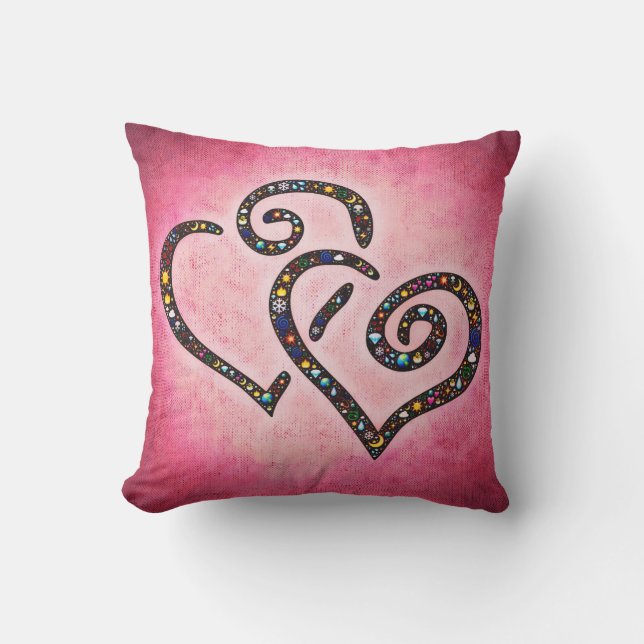 Coussin D'extérieur Romantique Twin Hearts Carré Jeu d'oreiller (Recto)