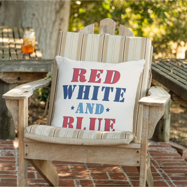 Coussin D'extérieur Rouge Blanc et Bleu Jour férié du 4 juillet (Chaise)