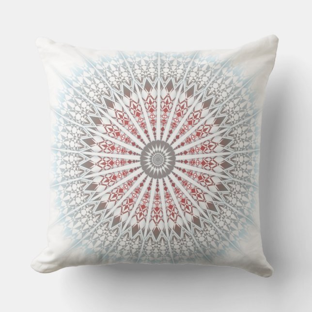 Coussin D'extérieur Rouge bleu Taupe blanc Mandala géométrique moderne (Recto)