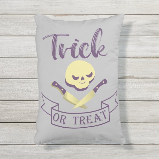Coussin D'extérieur Ruban de Halloween crâne et os croisés T (Devant (Vertical))